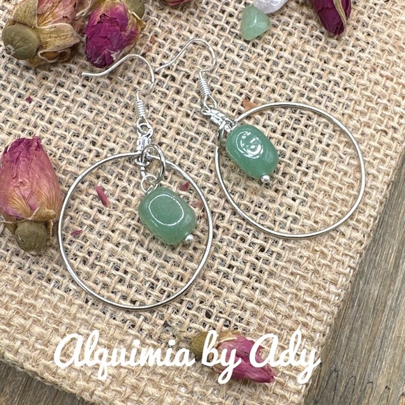 JADE AND SILVER BON BON CHUNKY HOOPS DANGLE EARRINGS - Picture 1 of 1